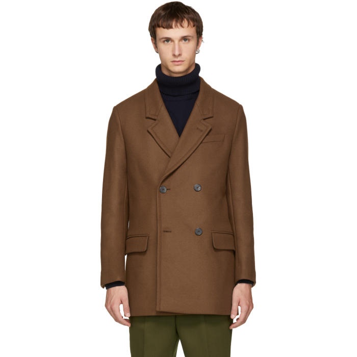 Photo: AMI Alexandre Mattiussi Brown Wool Double-Breasted Coat 