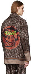 Versace Underwear Brown Silk Greca Signature Print Pajama Shirt