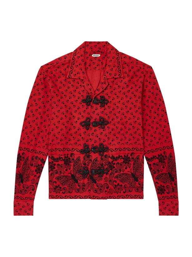 Photo: BODE - Camp-Collar Embellished Printed Cotton-Poplin Shirt - Red