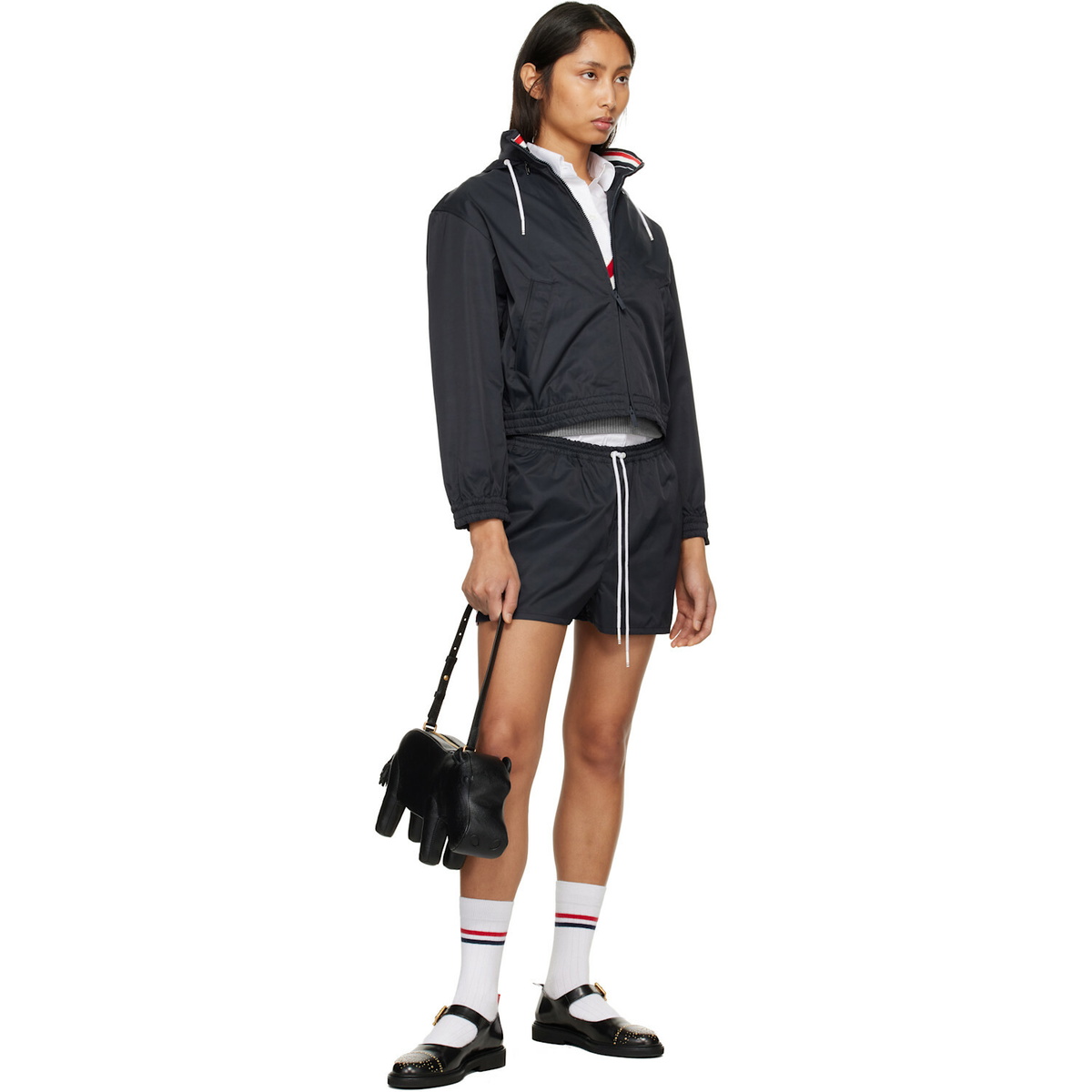 Thom Browne Navy Nylon Tech Track Shorts