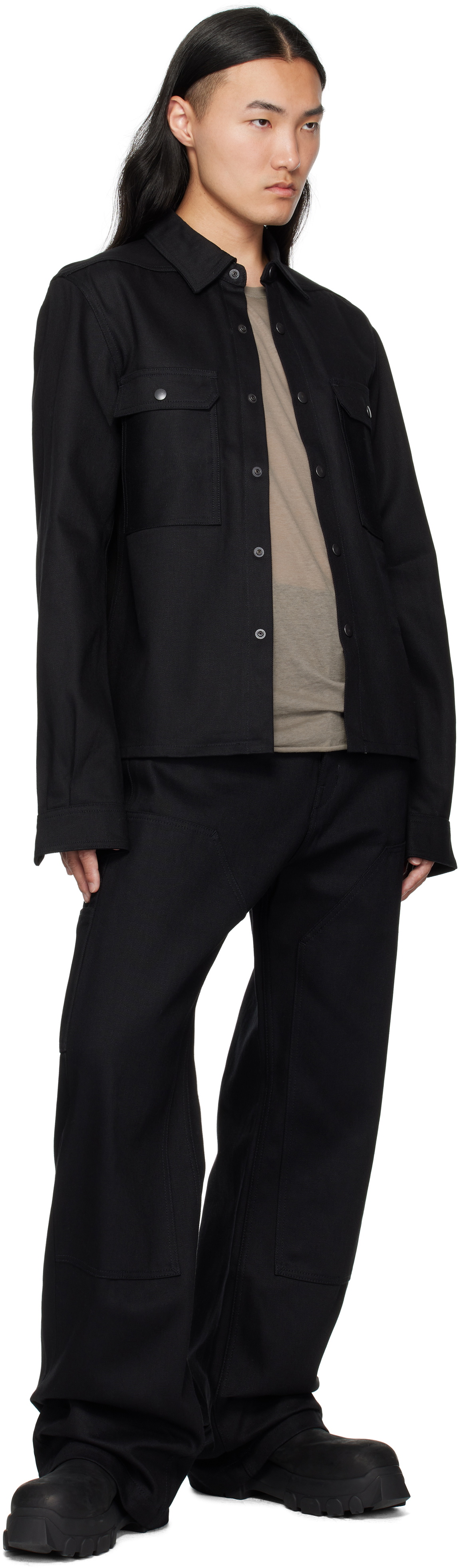 Rick Owens DRKSHDW Black Hollywood Cropped Outershirt Denim Shirt