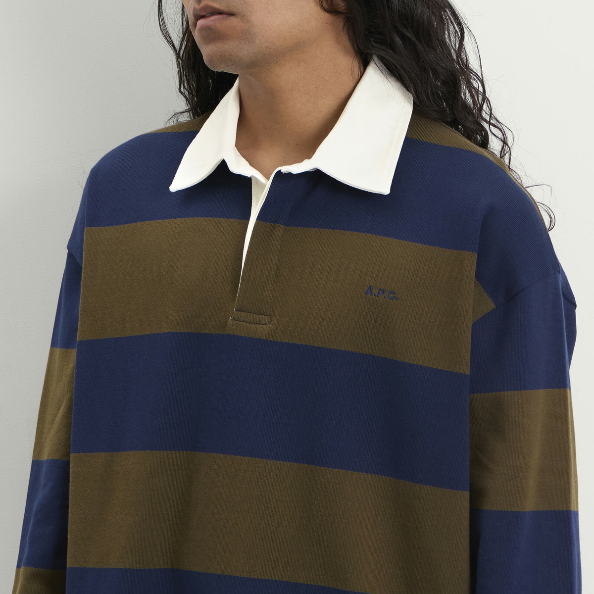 A.P.C. Men's Isaac Block Stripe Rugby Shirt in Dark Navy