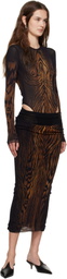 Jean Paul Gaultier Black Mesh Double Layer Printed Wood Bodysuit