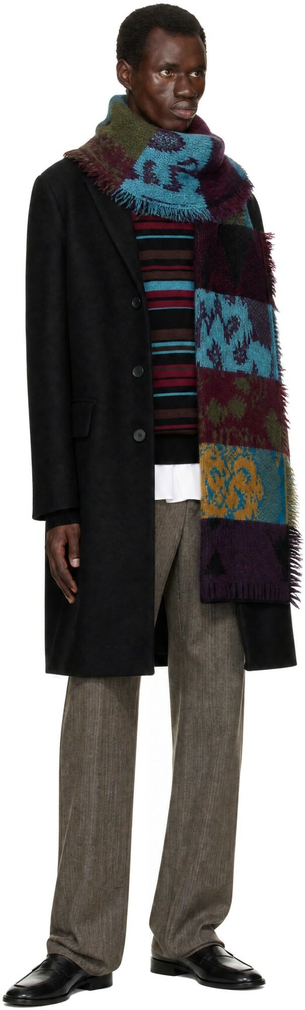 Dries Van Noten Black Single-Breasted Wool Coat