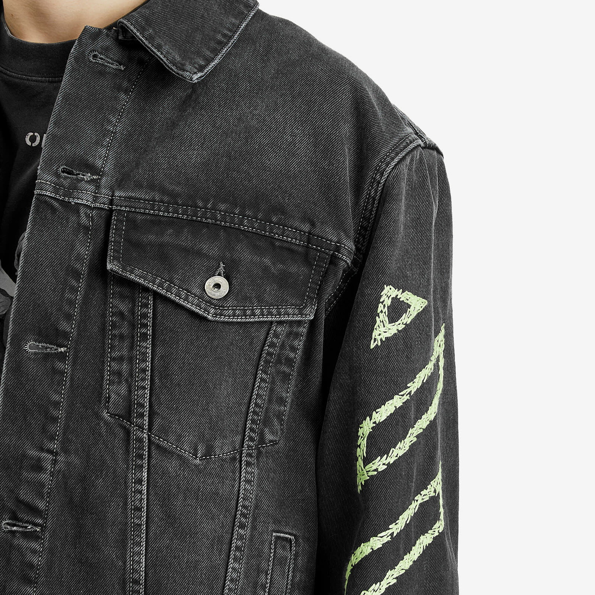 Men's Off White Washed Effect Denim Button Down Jacket