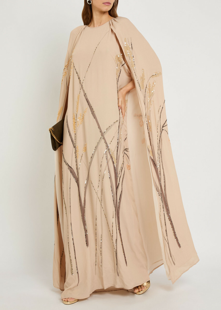 Bernadette Minnie Cape-effect Crepe Maxi Dress Beige