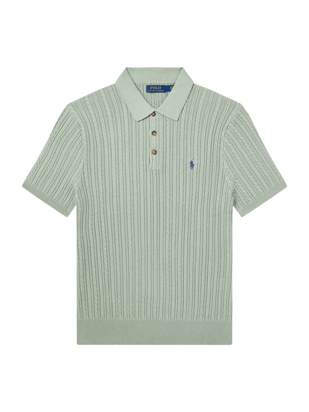 Photo: Polo Ralph Lauren - Logo-Embroidered Cable-Knit Cotton Polo Shirt - Green