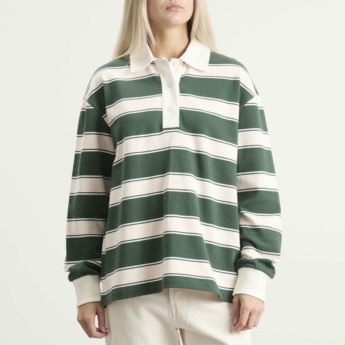 Closed Women's Stripe Rugby Top in Royal Green
