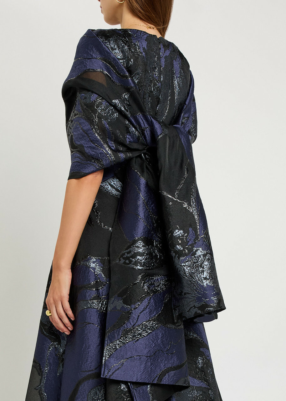 Talbot Runhof Floral-jacquard Woven Stole - Navy - One Size