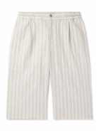 Kiton - Straight-Leg Pleated Striped Linen-Blend Shorts - Neutrals