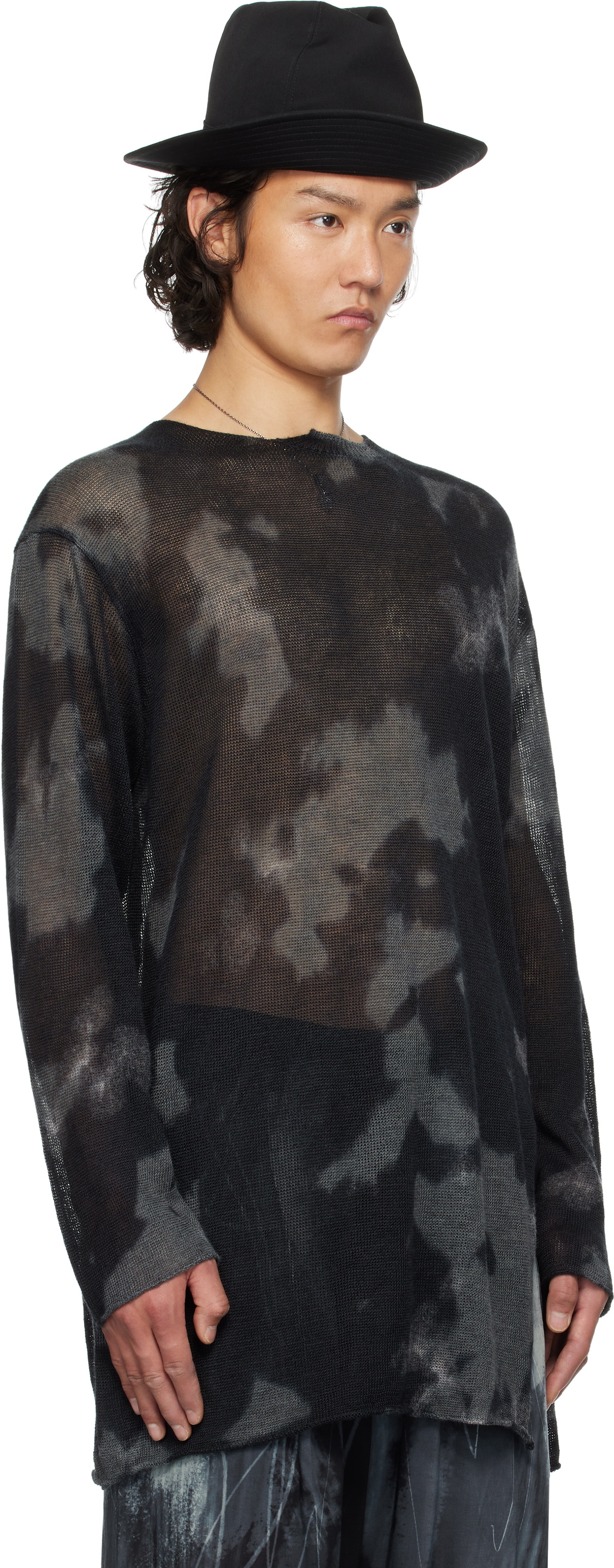 YOHJI YAMAMOTO Black 7G Dyed Jersey Front Slit Long Sleeve Sweater