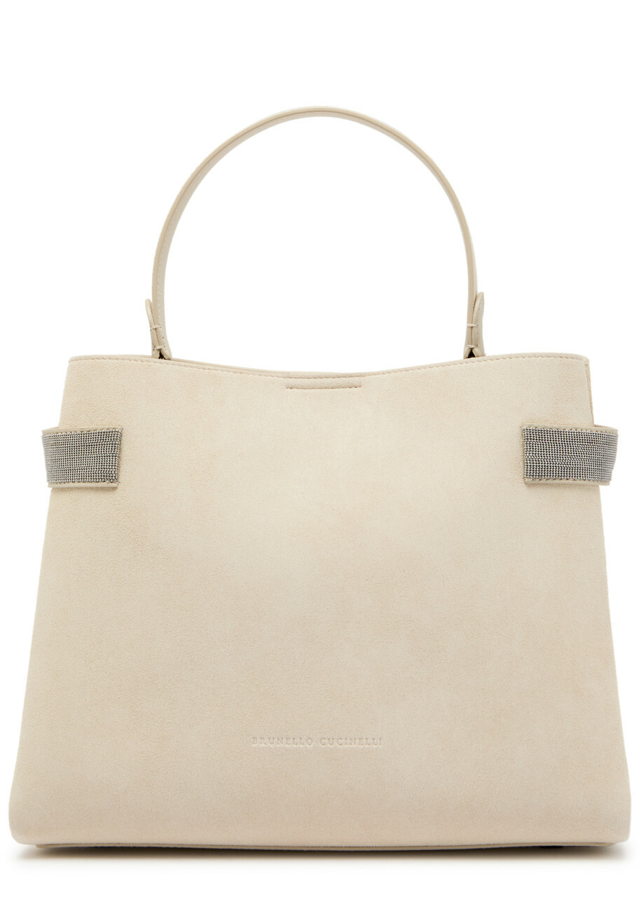 Brunello Cucinelli Stud-embellished Suede top Handle bag - Ivory - One Size