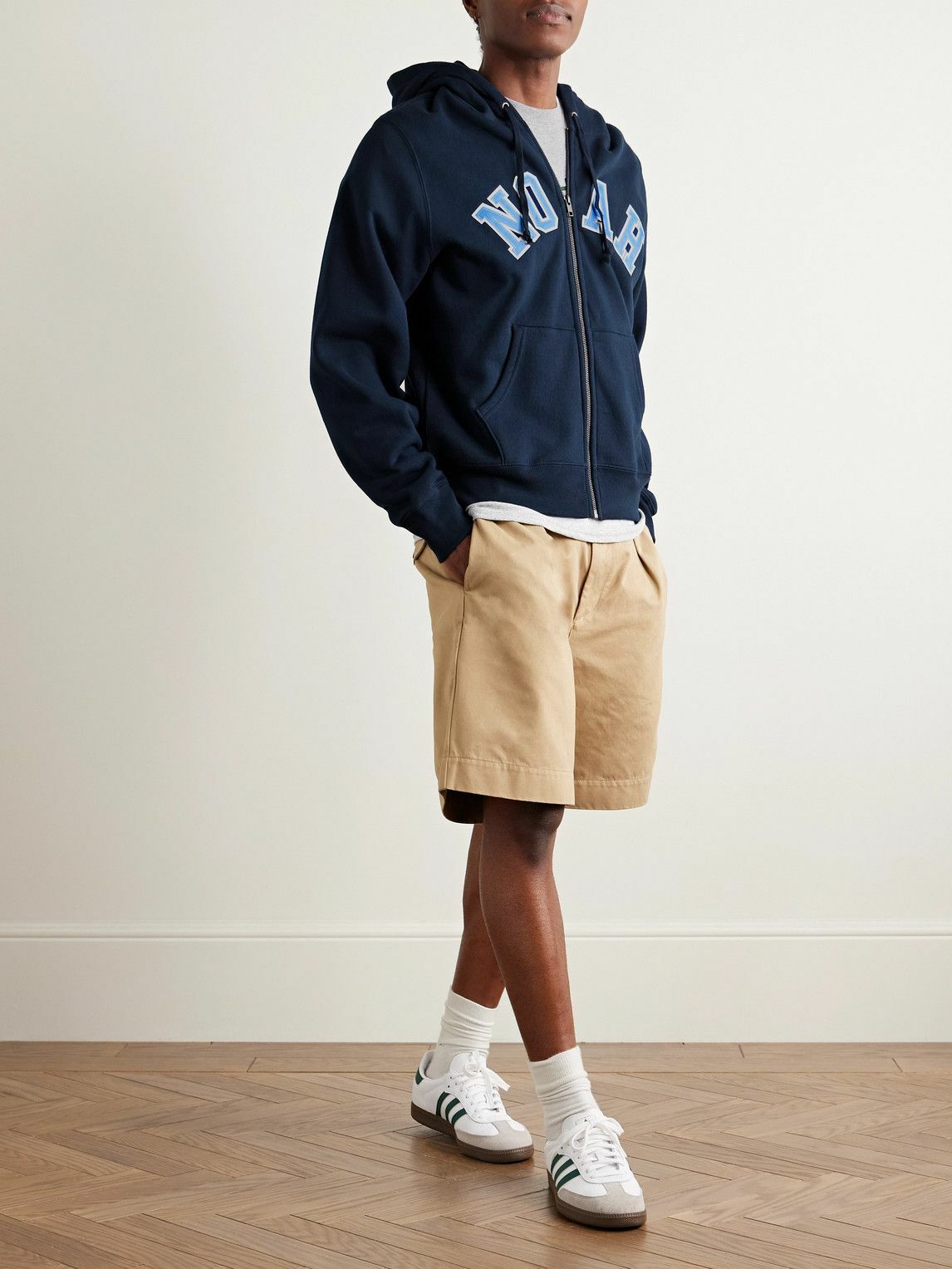 Noah - Logo-Appliquéd Cotton-Jersey Zip-Up Hoodie - Blue