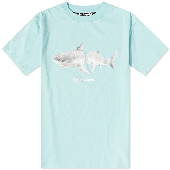 Photo: Palm Angels Men's Shark T-Shirt in Light Blue/White
