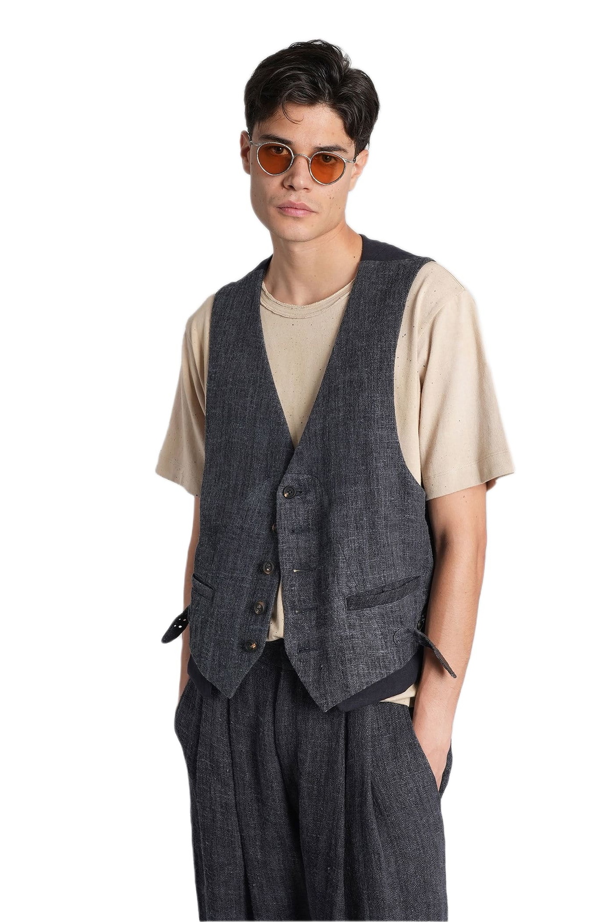 Ziggy Chen Vest In Blue Linen