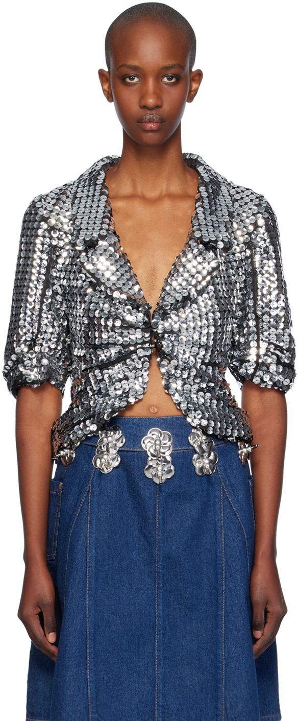 Anna Sui Silver Cropped Jacket