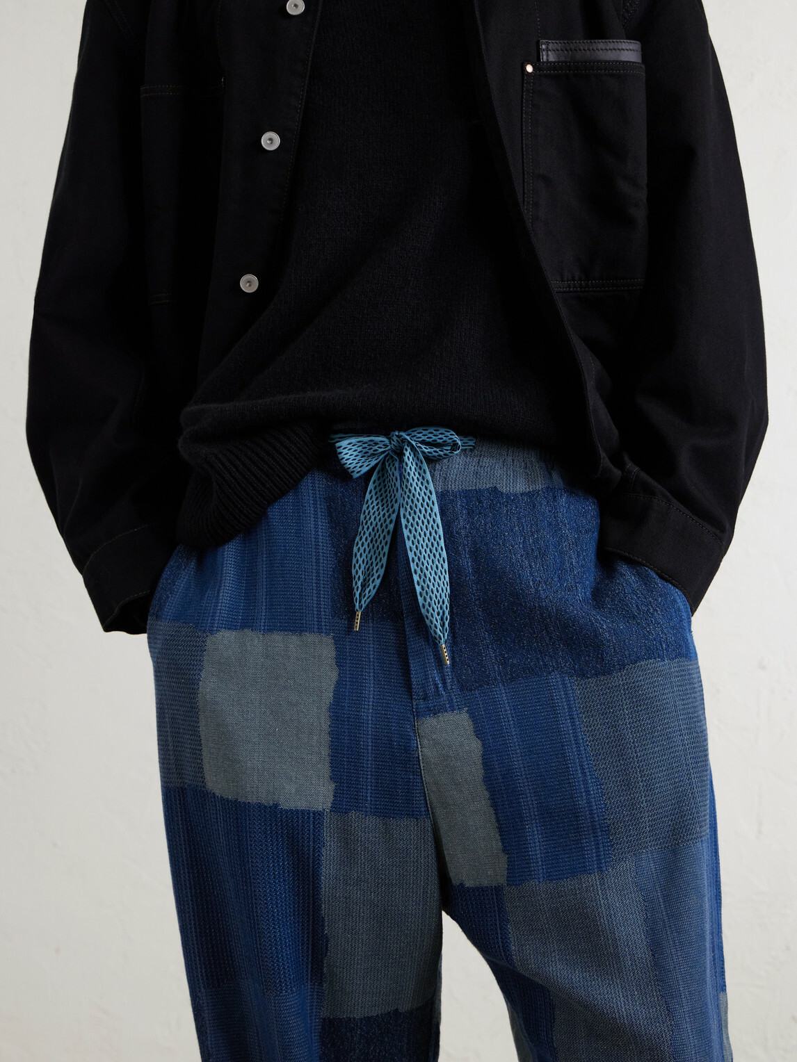 KAPITAL - Tugihagi Straight-Leg Patchwork Cotton Drawstring Trousers - Blue
