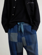 KAPITAL - Tugihagi Straight-Leg Patchwork Cotton Drawstring Trousers - Blue