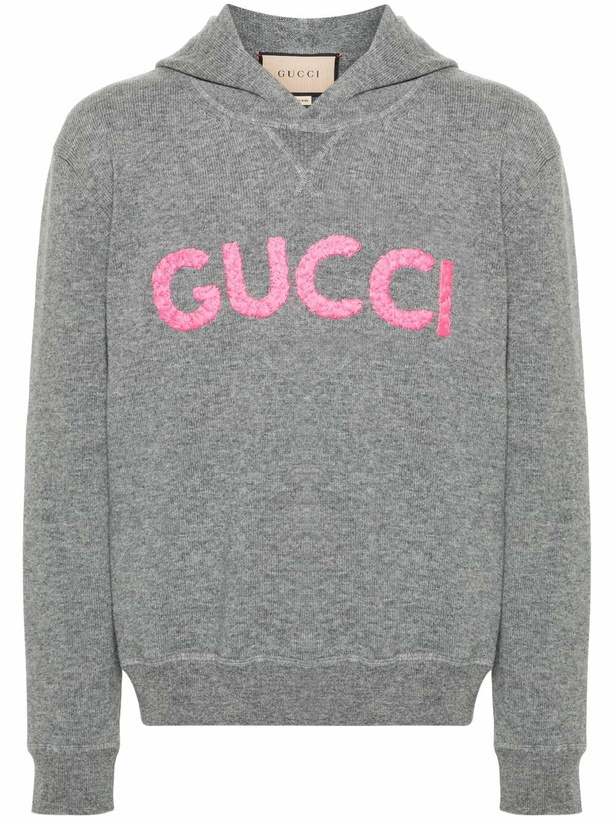 Photo: Gucci Grey Logo-Embroidered Wool Hoodie