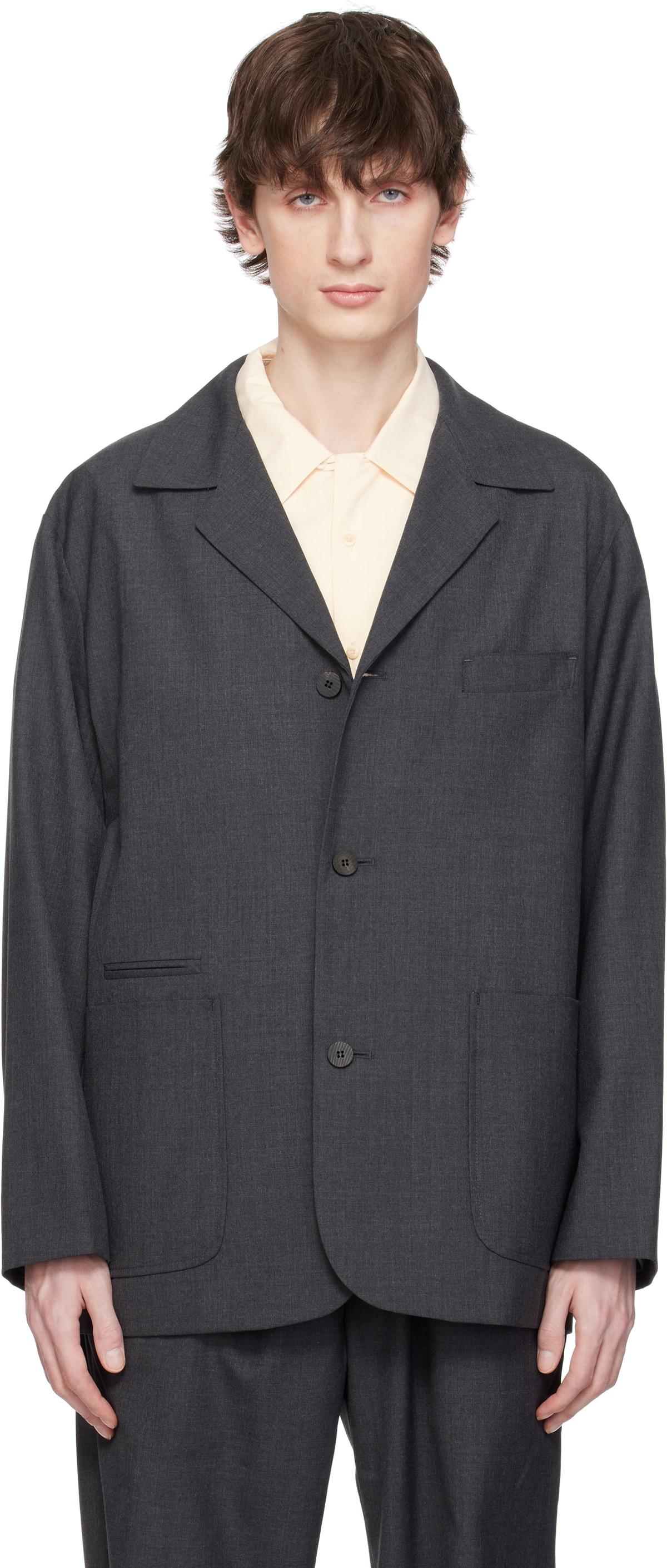 DOCUMENT Gray English Wool 3 Button Blazer