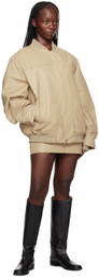 REMAIN Birger Christensen Beige Zip Leather Bomber Jacket