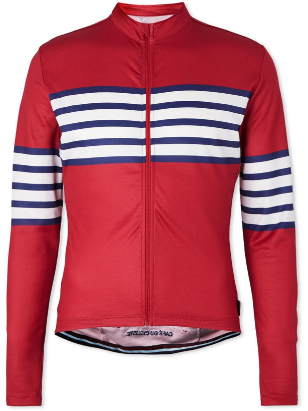 Photo: Café du Cycliste - Claudette Striped Recycled Cycling Jersey - Red