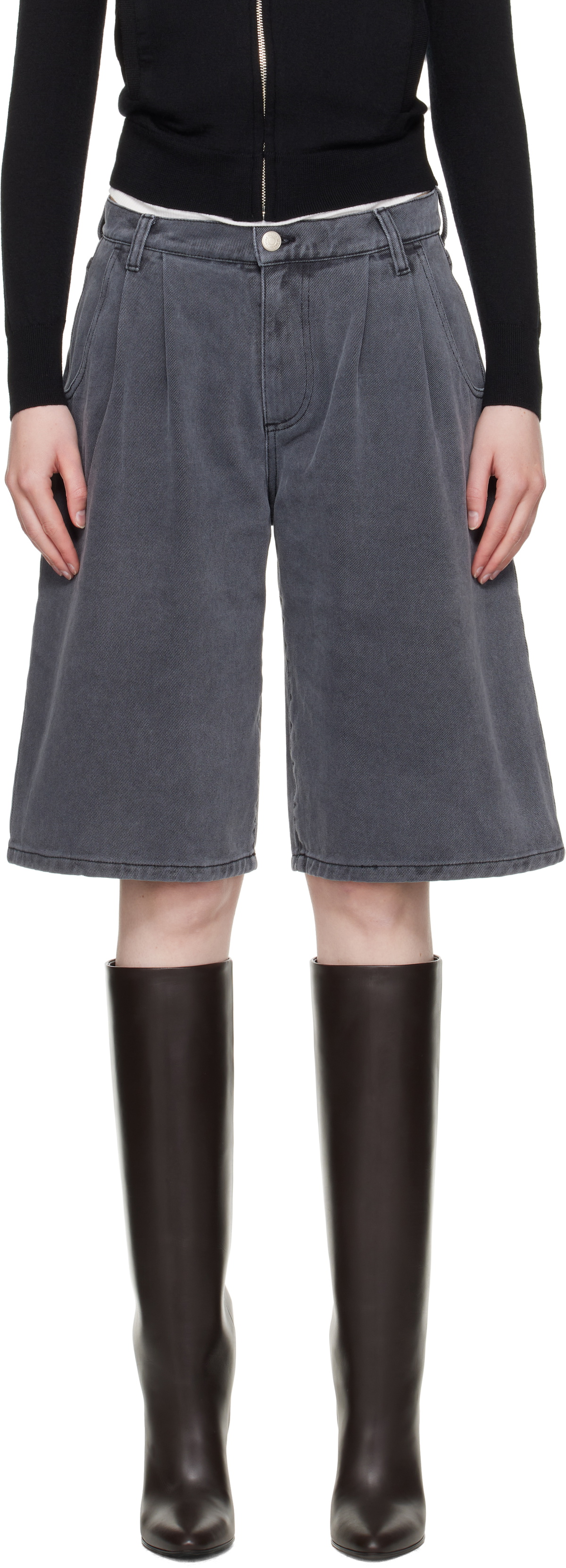 mfpen Gray Flower Rivet Denim Shorts