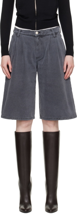 Photo: mfpen Gray Flower Rivet Denim Shorts