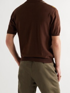 BEAMS PLUS - Slim-Fit Striped Cotton and Linen-Blend Zip-Up Polo Shirt - Brown
