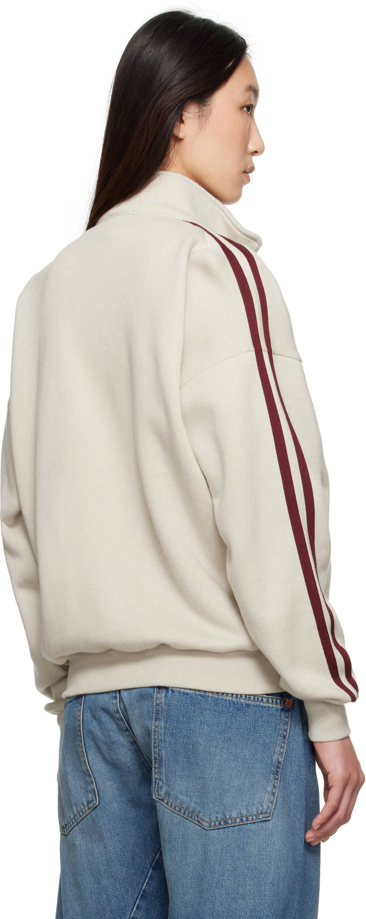 6397 Beige & Burgundy Fleecy Track Zip Up Sweatshirt