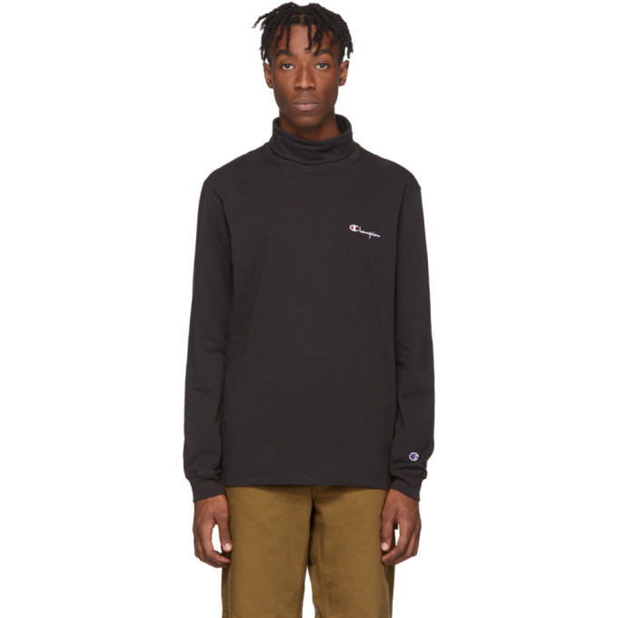 Photo: Champion Reverse Weave Black Small Script Logo Turtleneck