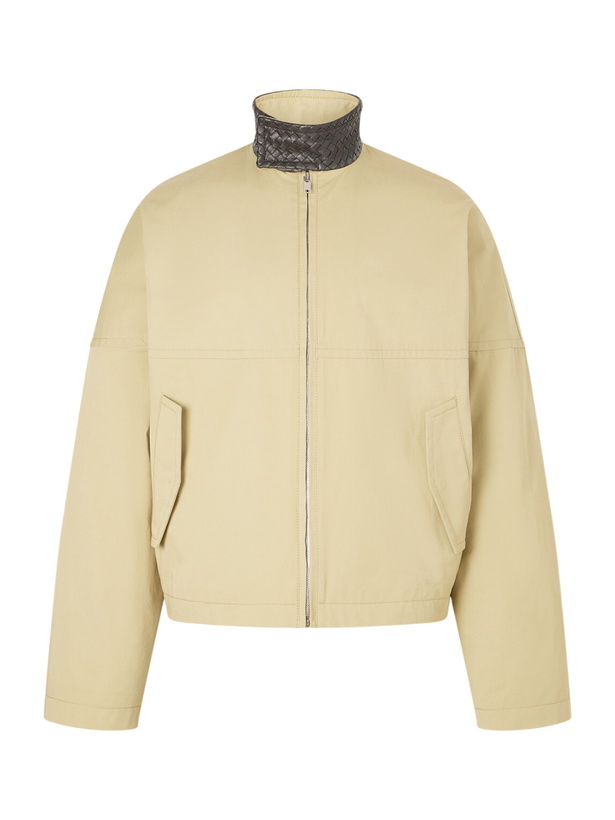 Photo: Bottega Veneta - Intrecciato Leather-Trimmed Cotton-Gabardine Jacket - Neutrals