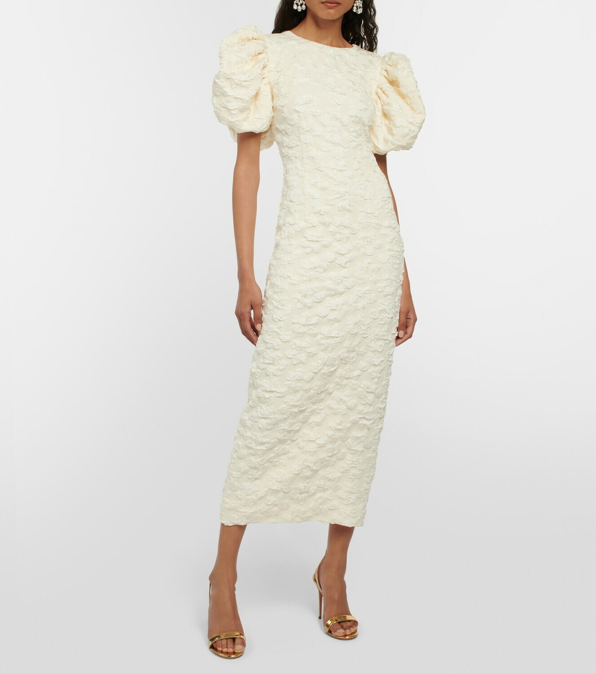 Rotate Birger Christensen Bridal jacquard puff-sleeve midi dress