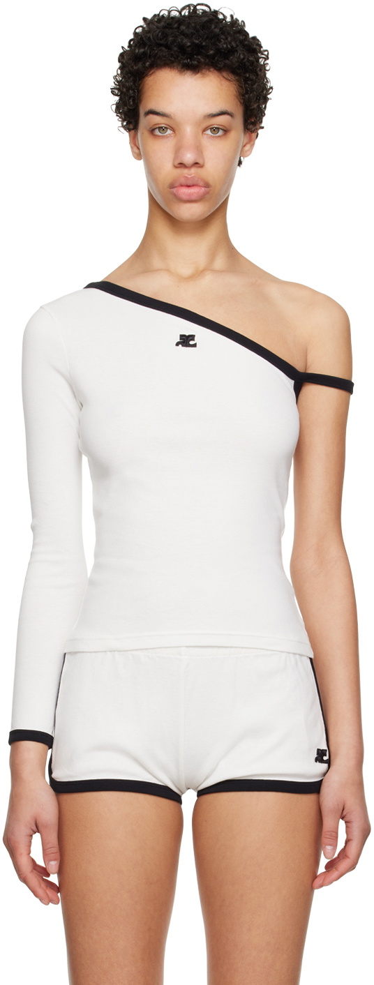 Courrèges White Asymmetric Long Sleeve T-Shirt Courreges