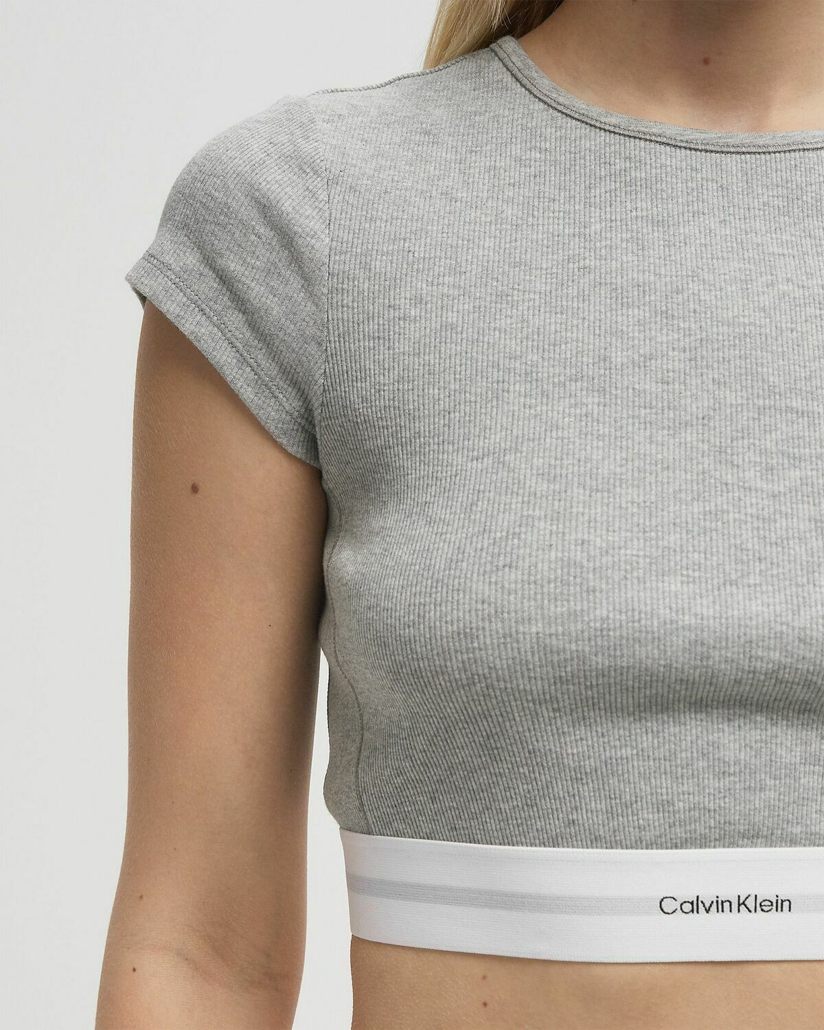 Calvin Klein Underwear COTTON STRETCH RIB RIB CROP TEE Grey Womens Shortsleefe
