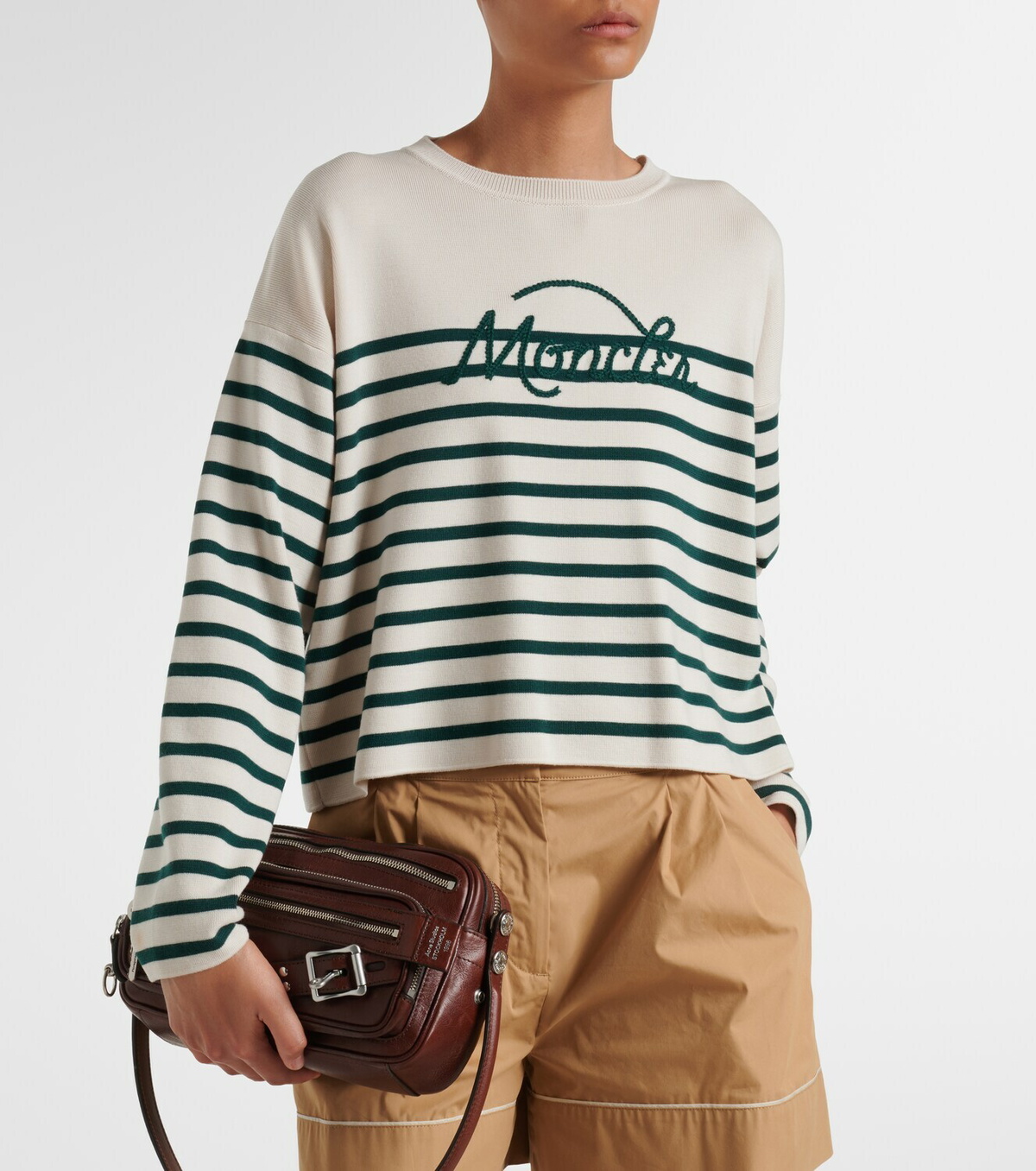 Moncler Embroidered striped virgin wool sweater