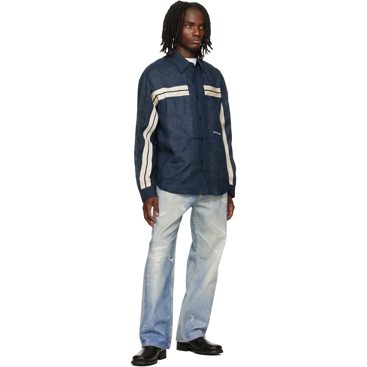 Palm Angels Navy Classic Logo Track Shirt