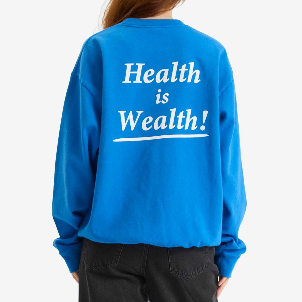 Sporty & Rich Women's Health is Wealth Crew Sweatshirt in Paris Blue