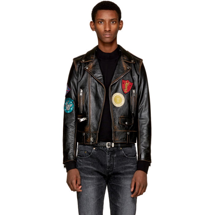 Photo: Saint Laurent Black Leather Multi-Patch Motorcycle Jacket 