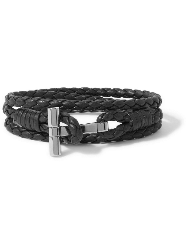 Photo: TOM FORD - Braided Leather and Palladium-Plated Wrap Bracelet - Black