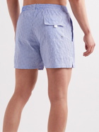 Canali - Straight-Leg Short-Length Striped Seersucker Swim Shorts - Blue