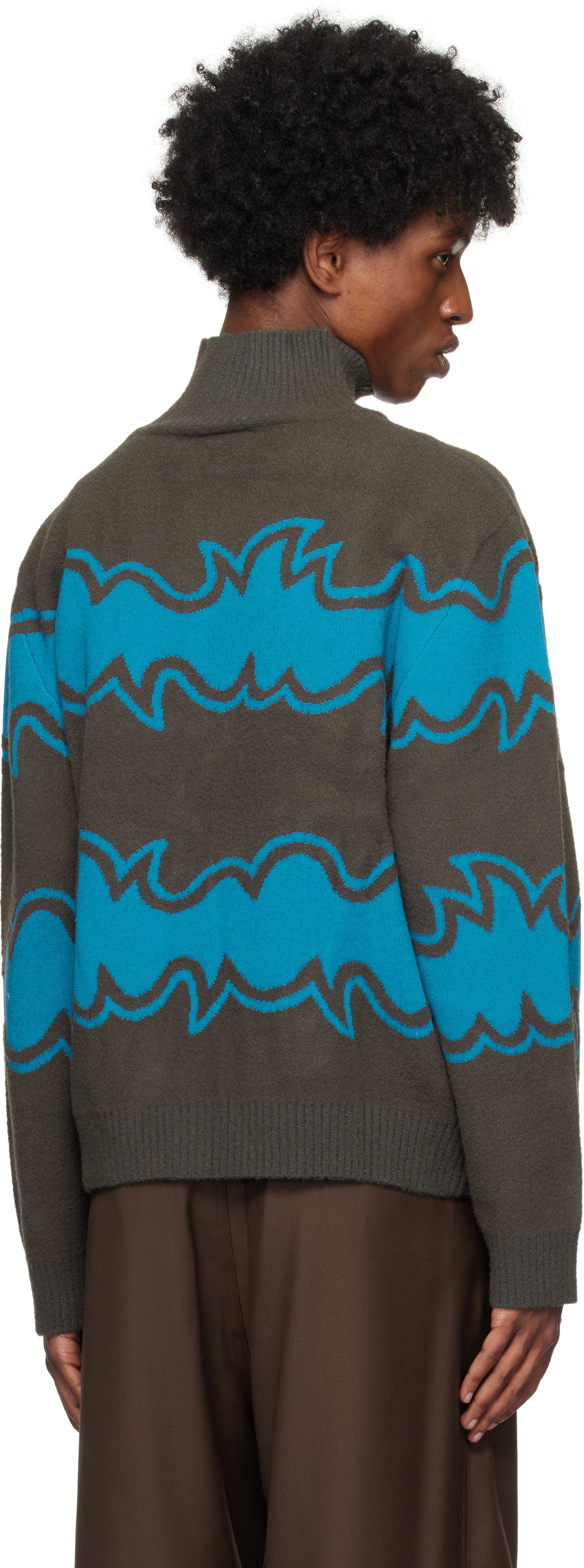 BLUEMARBLE Brown & Blue Zipped Jacquard Jacket