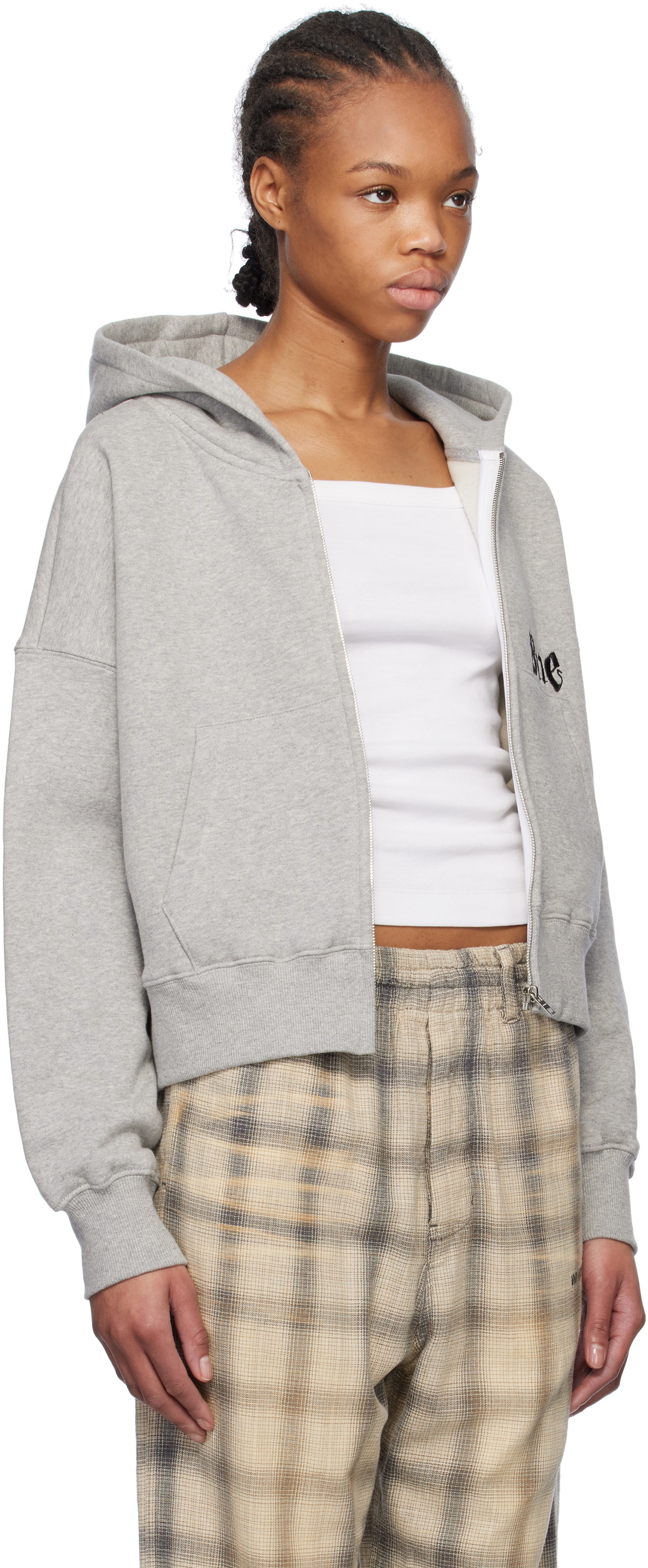 We11done Gray Oversized Logo Zip-Up Hoodie