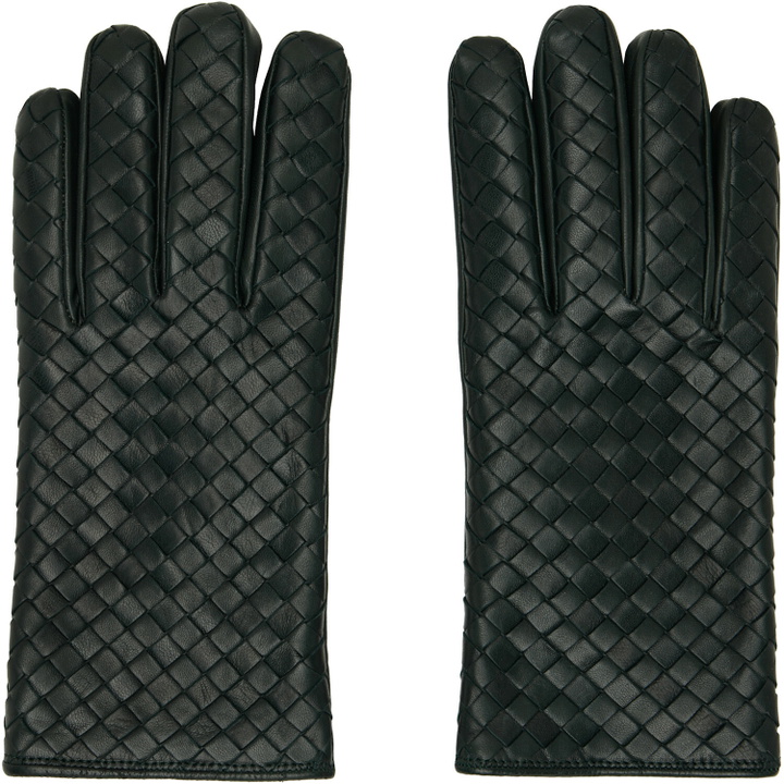 Photo: Bottega Veneta Green Intrecciato Leather Gloves