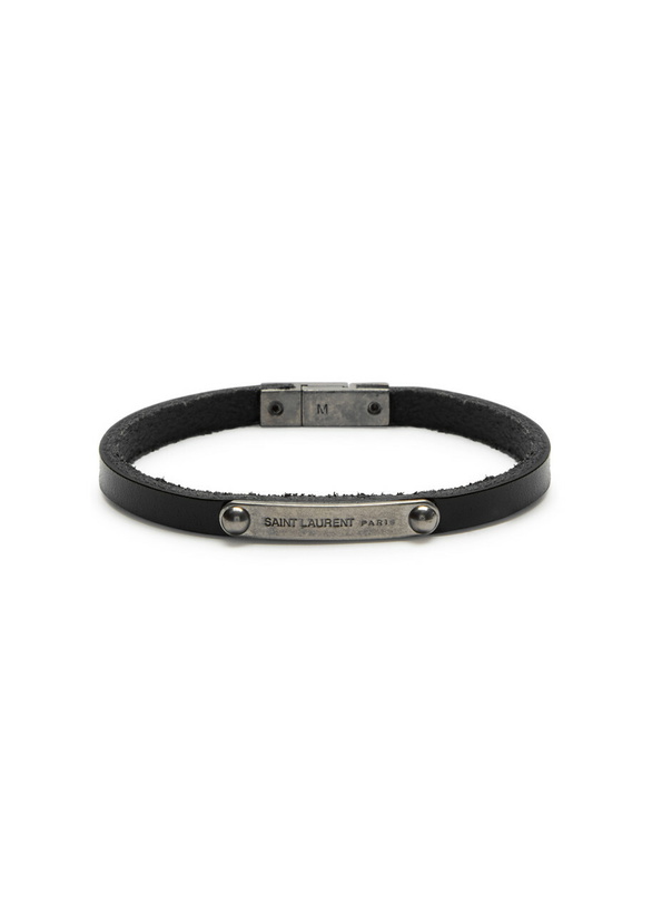 Photo: Saint Laurent Logo Leather Bracelet Black