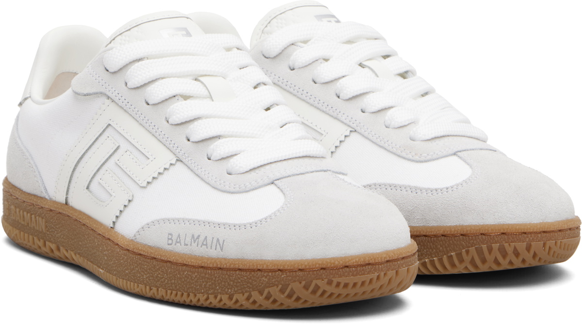 Balmain White Leather & Canvas Swan Sneakers