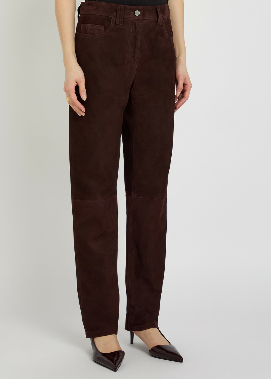 Khaite Callum Straight-leg Suede Trousers Dark Brown