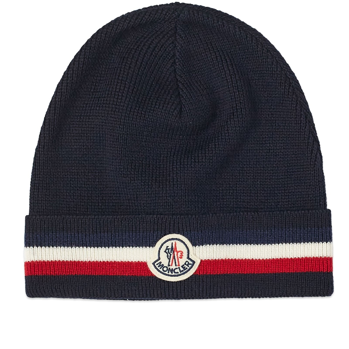 Moncler Men's Tricolour Logo Beanie in Navy Moncler