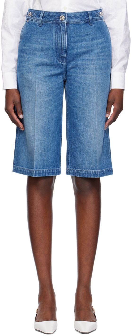 Photo: Versace Blue Four-Pocket Denim Shorts