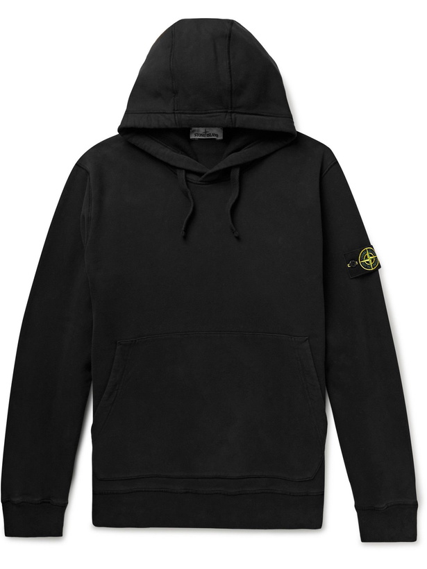 Photo: Stone Island - Logo-Appliquéd Cotton-Jersey Hoodie - Black